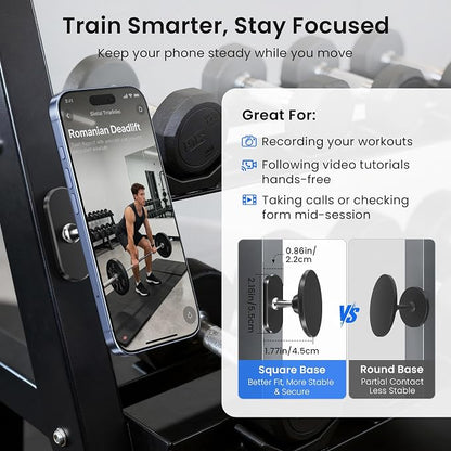 Itramax Gym Magnetic Phone Holder for MagSafe,360° Adjustable Alloy Cell Phone Stand Holder,Dual Magnet Portable Gym Workout Mount with Magnetic Ring for iPhone 17 16 15 14 13 12&Smartphones,Men/Women