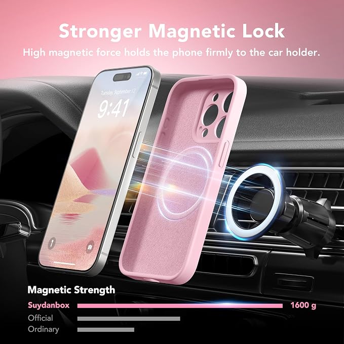 Magnetic for iPhone 14 Pro Max Case, Compatible with MagSafe, [Full Camera Protection][Screen Protector] Silicone Shockproof Protective Phone Case for iPhone 14 Pro Max 6.7", Chalk Pink