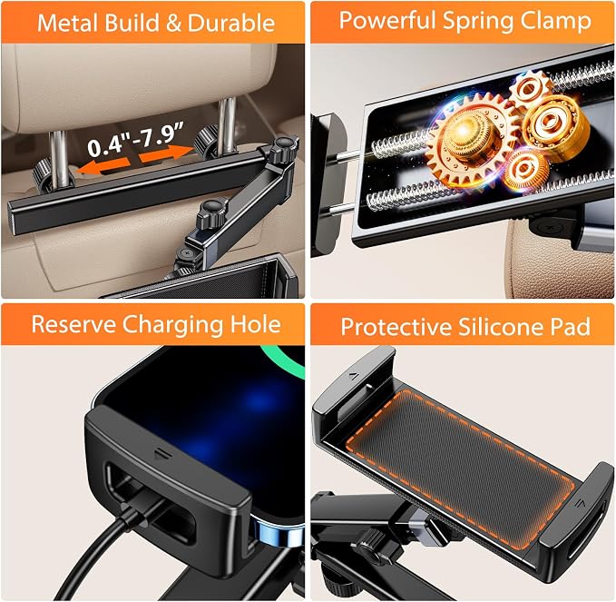 OATSBASF Car Tablet Headrest Holder - Stretchable Mount Backseat Fit iPad Mount Super Stable for Kids & Thick Cases - Road Trip Essentials Fit 4-12.9" Devices