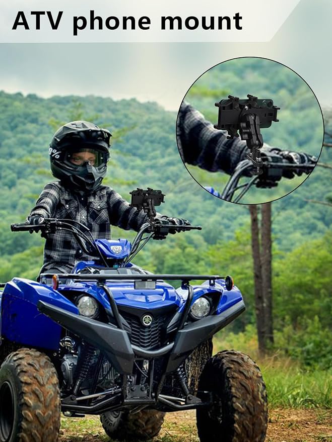 ZIDIYORUO ATV Phone Holder, Quad Phone Mount, 8 Clamps Holds 4.7-7.1" Phones, One Hand Operation Motorcycle Phone Clip for 7/8-9/8" Handlebar,Compatible with Yamaha Polaris Honda Can Am