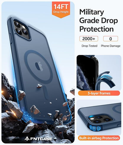 FNTCASE for iPhone 11 Pro Case: [Compatible with Magsafe] Translucent Matte Magnetic Phone Cover - Military Grade Drop Protection Shockproof Protective for iPhone 11Pro 2019 Cases - Blue