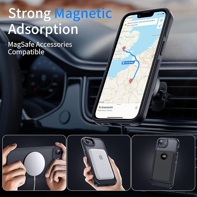 Strong Magnetic Case for iPhone 16E [2 Tempered-Glass Screen Protectors] Compatible with MagSafe Shockproof Slim Thin Case for iPhone 16E Phone Case 6.1 inch,Black Set