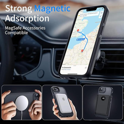 Strong Magnetic Case for iPhone 16E [2 Tempered-Glass Screen Protectors] Compatible with MagSafe Shockproof Slim Thin Case for iPhone 16E Phone Case 6.1 inch,Black Set