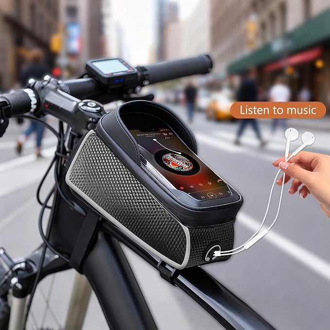 Waterproof Bike/eBike/Frame Bag,Bike Front Bag for Handlebar,Electric Bike Phone Bag,Bicycle Pouch with Rain Cover,Bike Accessories Storage Bag For Compatible Phone Under 7”