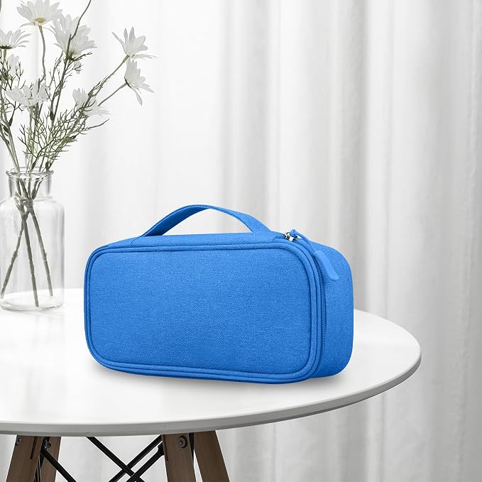 Lacdo Electronic Organizer Travel Cable Organizer Bag Pouch Tech Electronic Accessories Carry Case Portable Double Layers Charger Case for Cable, Cords, Charger, Earphone, Power Bank, Blue