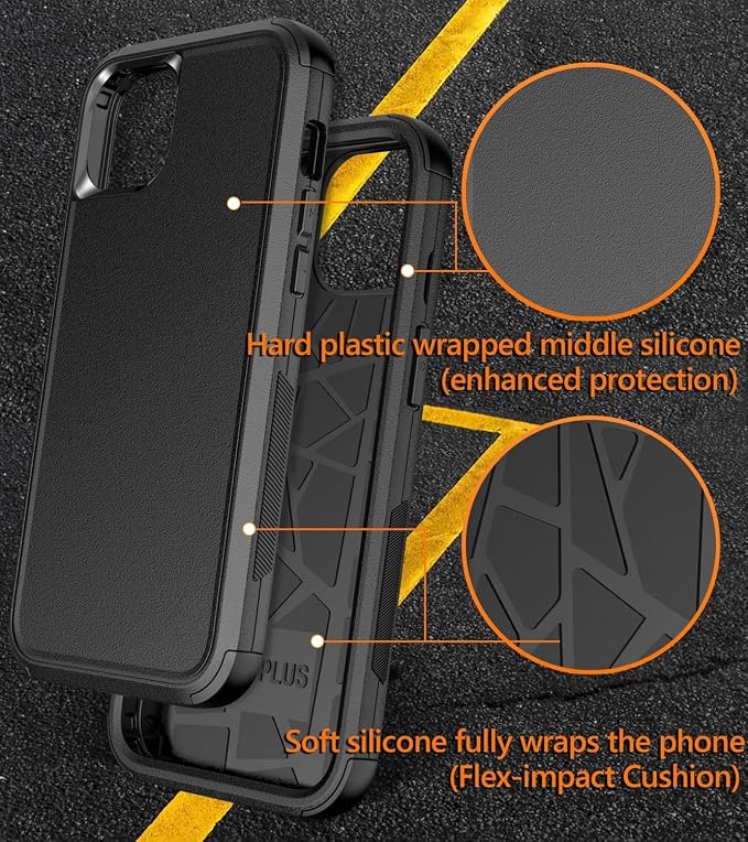 for iPhone 15 Case [Shockproof] [Dropproof] [with Screen Protector ] Heavy Duty Protection Phone Case Cover - Black