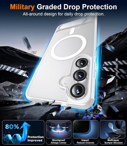Magnetic for Samsung Galaxy S25 Plus Case, [Innovate Stand][Military Grade Drop Protection][Non Slip][Translucent Matte] Shockproof Phone Case for Galaxy S25 Plus 6.7" 2025 -Clear Matte