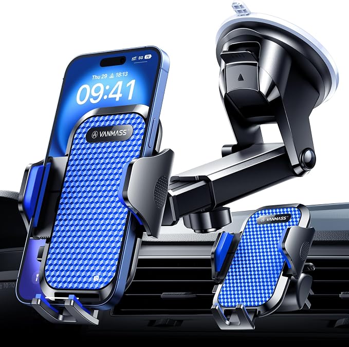 VANMASS Universal Car Phone Holder 2026【Strongest Suction & Military-Grade】Phone Holders for Your Car Windshield Dashboard Vent with【Patent & Safety Certs】Cell Phone Mount for iPhone Samsung Android