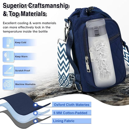 AGLOD Water Bottle Carrier Bag with Strap, Water Bottle Holder Crossbody Bags for Women Men for Walking, Hiking,Cycling
