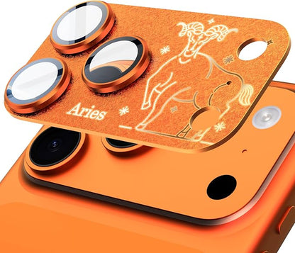 Compatible for iPhone 17 Pro Max Camera Lens Protector, Aries Pattern, Drop Protection, Anti Scratch Full-Coverage, AR 360-Degree Protection, Camera Transmfttance HD, Easy Installation, Orange