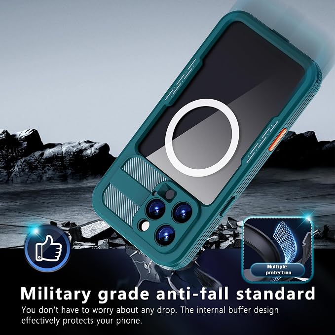 Omio for iPhone 16 Pro Max Waterproof Case Compatible with MagSafe, Magnetic Waterproof Full Body IP68 Underwater Case Built-in Screen Protector Military Grade Shockproof Case for Men Women Teal