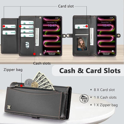 Wallet Case for iPhone 16 Pro with Card Holder/Crossbody Wallet/Strap| RFID Blocking | Magnetic | Kickstand | Detachable | PU Leather Phone Case for iPhone 16 Pro,6.3 in,Black
