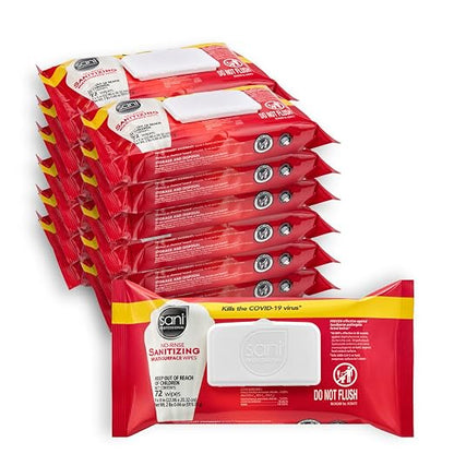 PDI Sani-Professional No-Rinse Sanitizing Multi-Surface Food Service Wipes Softpack, for Restaurants, Kitchen, and Home Use, Pack of 12, 72 Wipes Each, Large 9" x 8" Wipes