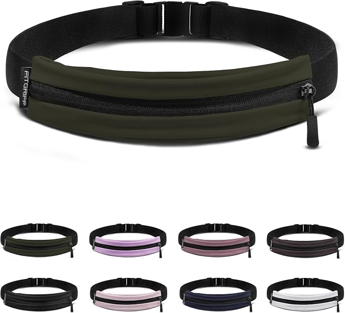 Fitgriff® Running Belt V2 for Men & Women - Slim Fanny Pack, Phone Holder for Jogging, (Fits All Cell Phones) - Money Belt, Runners Waist Pouch (Army Green, One Size (Waist 24.4 – 43.3 inches))
