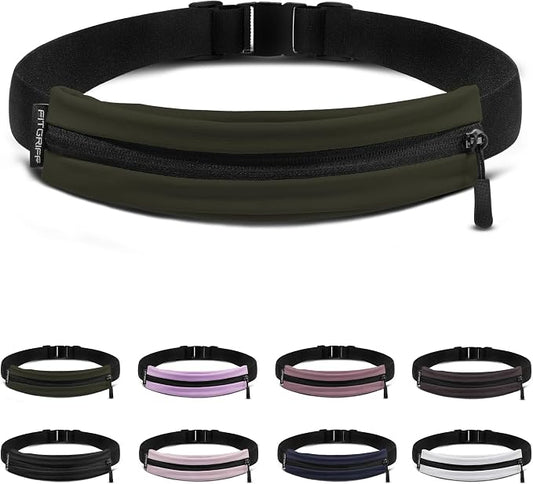 Fitgriff® Running Belt V2 for Men & Women - Slim Fanny Pack, Phone Holder for Jogging, (Fits All Cell Phones) - Money Belt, Runners Waist Pouch (Army Green, One Size (Waist 24.4 – 43.3 inches))