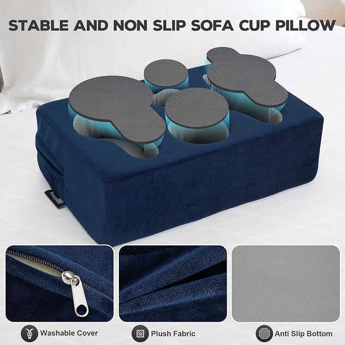 Couch Cup Holder Pillow,Couch Drink Holder,Rectangle Couch Caddy for Coffee Cup,Phone,Remote,Couch Cup Holder Tray for Bed,Car,Sofa,Table