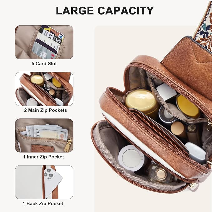 BOSTANTEN Sling Bag Quilted Crossbody Bags for Women Cross Body Purse Leather Fanny Pack with Adjustable Guitar Strap