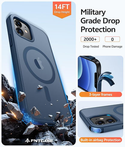 FNTCASE for iPhone 13 Mini Case: for iPhone 12 Mini Case [Compatible with Magsafe] Translucent Matte Magnetic Phone Cover - Military Grade Drop Protection Shockproof Protective Cases - Blue
