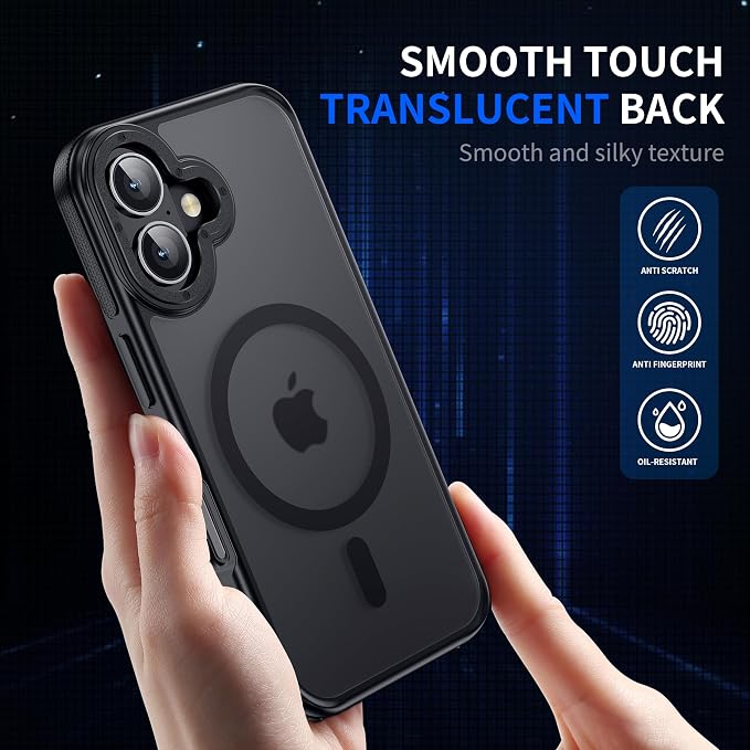 Strong Magnetic for iPhone 16 Plus case [10Ft Military-Grade Protection] Compatible with fit MagSafe Shockproof Slim Thin Cover 6.7 inch 16 Plus Phone case, Black Bumper