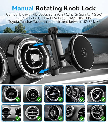 Qi2 Certified 15W Fast Charging Magnetic Wireless Phone Mount for Mercedes Benz A/B/C/E/G/GLA/GLK Car Phone Holder Accessories for MagSafe for iPhone 17 16 15 14 13 12 Pro Max Plus Mini