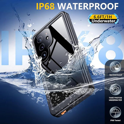 SPIDERCASE Upgraded for Samsung Galaxy S25 Ultra Case Waterproof,Built-in Screen & Camera Lens Protector[IP68 Underwater] [Military Grade Shockproof] Full Body Protection Phone Case, Black/Clear