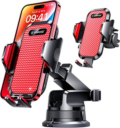 VANMASS [Pro Version] Universal Car Phone Mount [Super Suction Cup] Dashboard Phone Holder, Handsfree Windshield Dash Vent Phone Holder Car, Compatible for iPhone 17 16 15 14 Samsung LG & Truck,Red