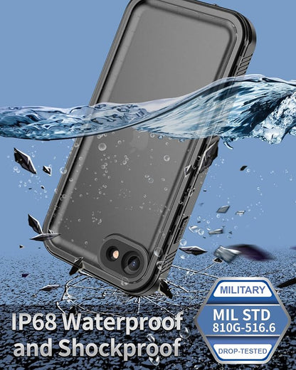 SPORTLINK Waterproof Case for iPhone SE 3rd 2022/iPhone SE 2nd 2020/iPhone 7/8 - Built in Screen Protector Full Body Shockproof Dustproof IP68 Waterproof Case for iPhone SE3/SE2/7/8 Frosted Black