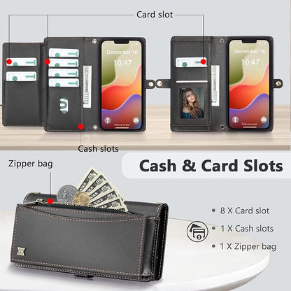 Wallet Case for iPhone 14 Plus with Card Holder/Crossbody Wallet/Strap| RFID Blocking | Magnetic | Kickstand | Detachable | PU Leather Phone Case for iPhone 14 Plus,6.7 in,Black