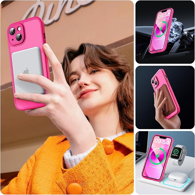 TOCOL for Phone 13 Case, Compatible with Magsafe Charger, Full Camera Protection, Drop Protection, Translucent Matte Phone Case for iPhone 13 6.1 inch (Hot Pink)