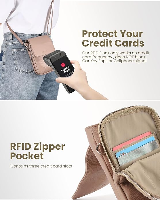 befen Genuine Leather Small Crossbody Bags for Women, Cell Phone Cross body Purse Bag with RFID Blocking Card Slots