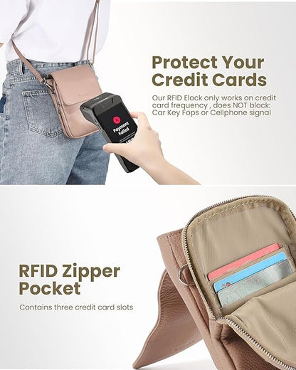 befen Genuine Leather Small Crossbody Bags for Women, Cell Phone Cross body Purse Bag with RFID Blocking Card Slots