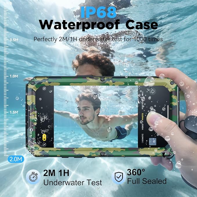 Beasyjoy for iPhone 17 Case Waterproof, Heavy Duty Metal Full Body Protection, Built-in Screen Protector, Military Grade Shockproof Dustproof Rugged Cover for iPhone 17 6.3 inch, Camo