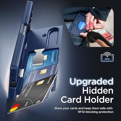 TONGATE Wallet for Z Fold 7 Case with Privacy Screen Protector, [4-Card Holder][Anti Spy] Built-in Large Stand & Slide Camera Cover Z7 Shockproof Phone Case for Samsung Galaxy Z Fold 7 2025 8", Blue