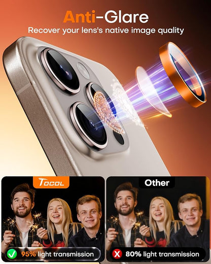 TOCOL for iPhone 16 Pro Max Camera Lens Protector/iPhone 16 Pro Camera Lens Protector Tempered Glass HD Individual Scratch Resistant Cover Accessories Case Friendly 2 Pack（Orange）