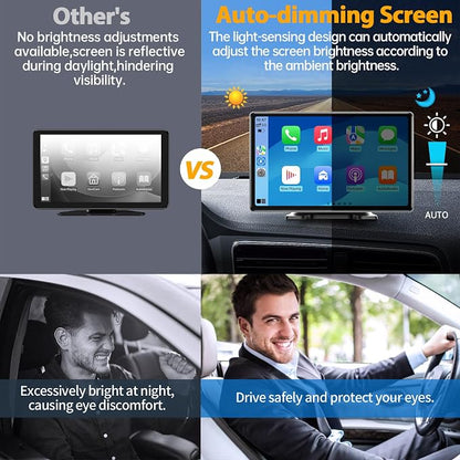 9 inch Carplay Screen for Wireless Apple Carplay & Android Auto, Car Tablet with 4K Dash Cam, 1080P Backup Camera, Bluetooth, Navigation, Mirror Link, Voice Control Car Play Screen