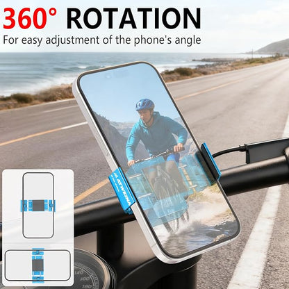 Bike Phone Holder, Motorcycle Phone Mount, Aluminum Alloy Bicycle Handlebar Cell Phone Stand, 360°Rotate Ebike Scooter Phone Clamp Clip, Suitable for 4.5-7.0" Smartphones (Blue)