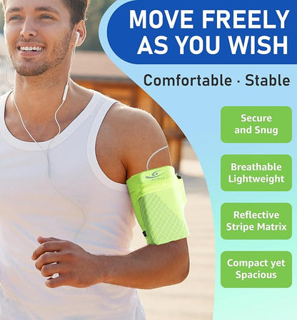 HiRui Universal Sports Armband Cell Phone Armband Sleeves Running Armband for Exercise Workout, Compatible with iPhone 17/17Plus/Pro/16/15/15Plus/14 Samsung Galaxy All Phones (Large, Bright Yellow)