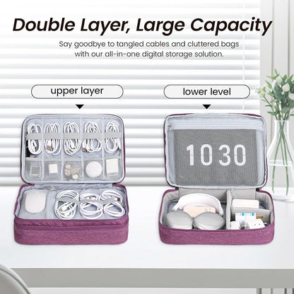 Large Electronic Organizer Travel Case, Double Layer Tech Pouch with Adjustable Dividers, Cable Organizer Bag for Charger, Power Bank, Hard Drive, Camera Gear and Travel Accessories