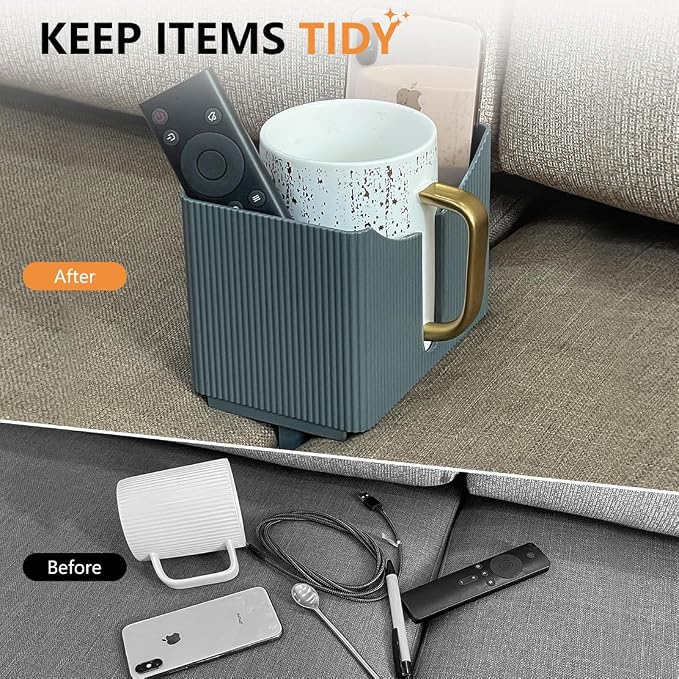Couch Anti-Spill Drink Holder Tray, Couch Seat Cushion Cup Beverage Holder for Cups, Mugs, Bottles, Cans (Gray)