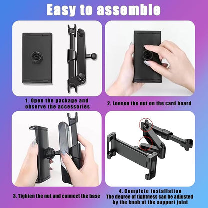 Car Tablet Holder for Backseat, for ipad Headrest Mount, Car Mount for Back Seat with 360°Rotating, [3 in 1 Extension Arm], for Most Tablets/Phones, Fit Larger Tablet(Short Side ≤10.6") - Black