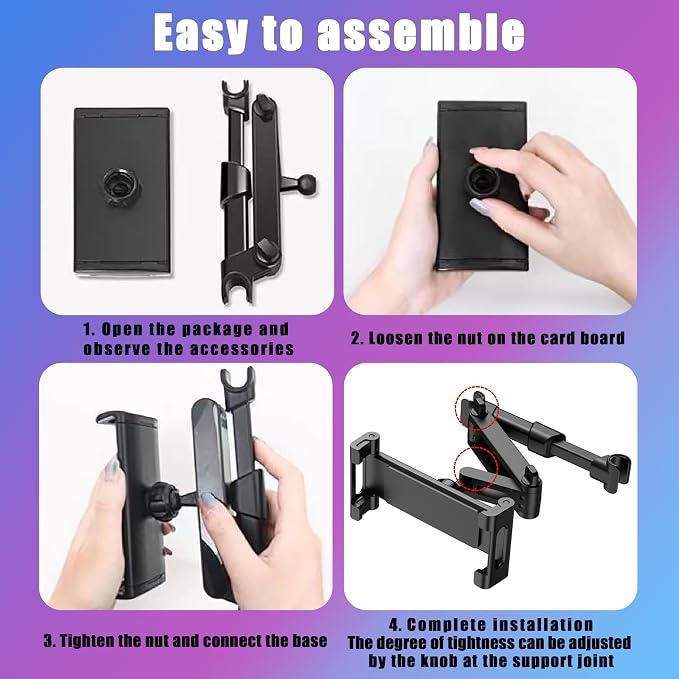 2026 Car Headrest Tablet Holder 2 Pack, (3 in 1 Extension Arm) Tablet Mount for Car Backseat, for Phone iPad Pro Air Mini Galaxy, for Most Tablets/Phones, Fits Larger Tablets - Black