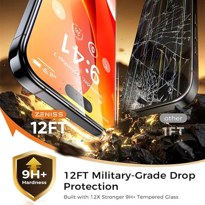 NeverBreak 9H+ Hardness for iPhone 15 Screen Protector 12FT Military Grade Protection (Scratch, Shatter, Drop Resistance) 15 Tempered Glass Full Edge Coverage Case Friendly 6.1" 2 Pack