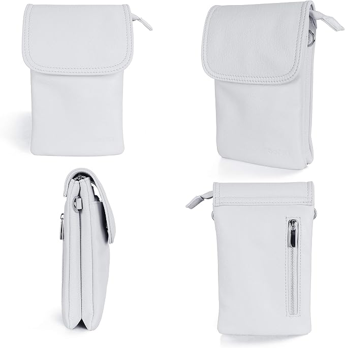 befen Genuine Leather Small Crossbody Bags for Women Cell Phone Bag Cross Body Purses,Silver Zipper