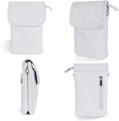 befen Genuine Leather Small Crossbody Bags for Women Cell Phone Bag Cross Body Purses,Silver Zipper