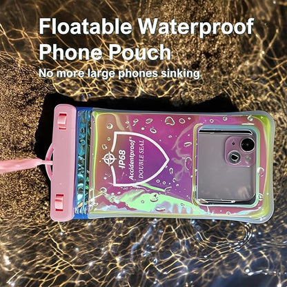 AiRunTech Waterproof Phone Pouch,Double Seal Floating Phone Case for Swimming Kayak Paddle Board,Protector iPhone 17 16 15 14 13, River Lake Canoe Boating Beach Accessories(Iridescent Pink+Black)