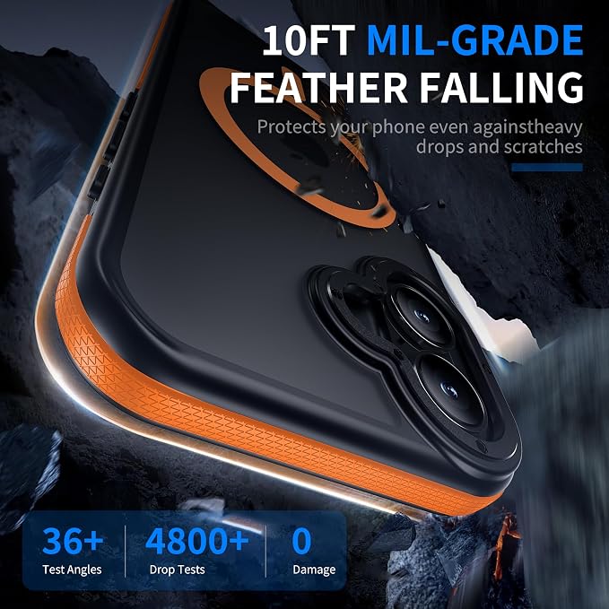Strong Magnetic Case for iPhone 16 [10Ft Military-Grade Protection] Compatible with fit MagSafe Shockproof Slim Thin Cover 6.1 inch 16 Phone case, Orange Bumper