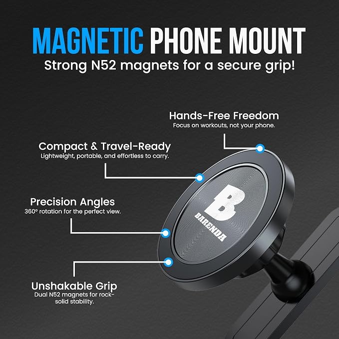 Magnetic Phone Holder for Gym with Dual-Sided N52 Super Magnets, Strong Magnetic Phone Mount for All Phones, Attaches to Metal Surfaces, Portable Gym Accessories for Men & Women, Secure Grip