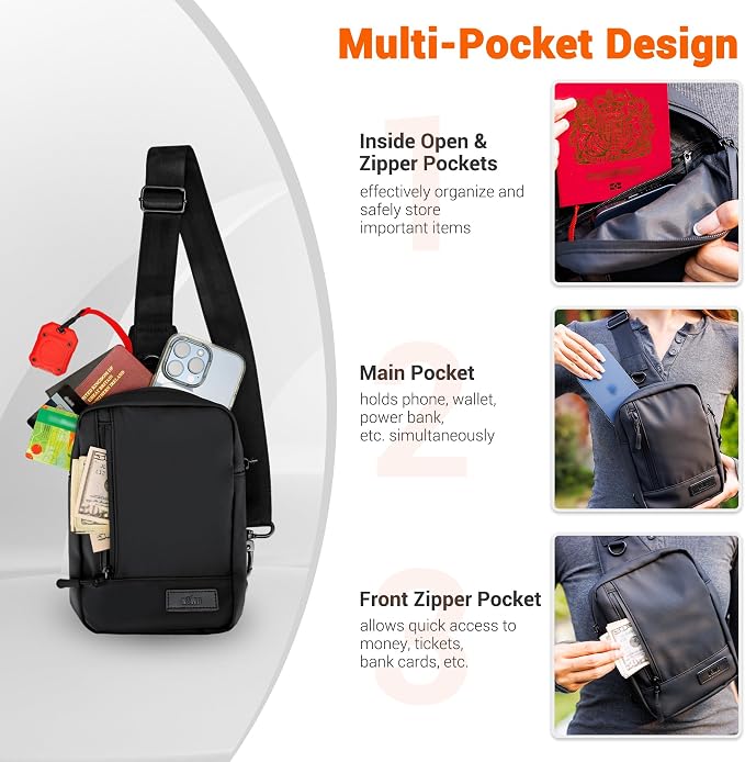 KIWIFOTOS Travel Phone Pouch for Crossbody Sling Bag for iPhone 17 16 15 14 Pro Max iPad mini 6 5 4 Nintendo Switch 2 Water Resistant Smartphone Zipper Chest Bag Adjustable Strap