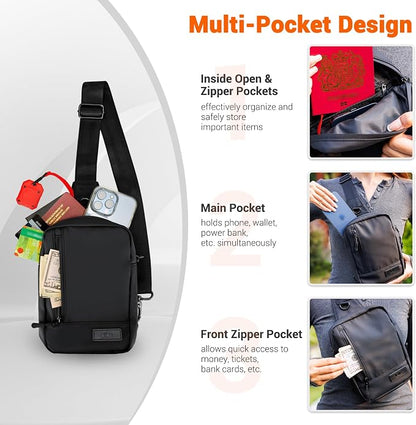 KIWIFOTOS Travel Phone Pouch for Crossbody Sling Bag for iPhone 17 16 15 14 Pro Max iPad mini 6 5 4 Nintendo Switch 2 Water Resistant Smartphone Zipper Chest Bag Adjustable Strap
