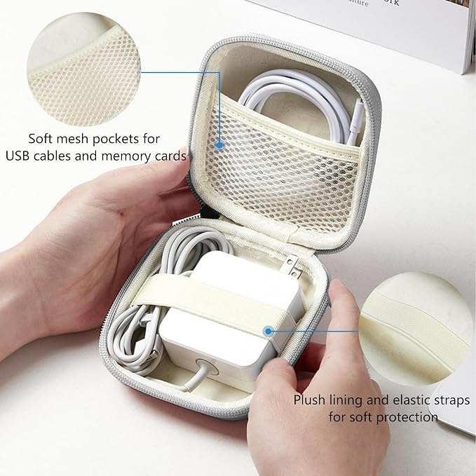 Charger Case for Macbook, Portable Tech Electronic Organizer Bag, Small Travel Storage Pouch for Laptop Accessories, MacBook Power Adapter, Charging Cords, USB Drives, Power Bank (Grey, M)